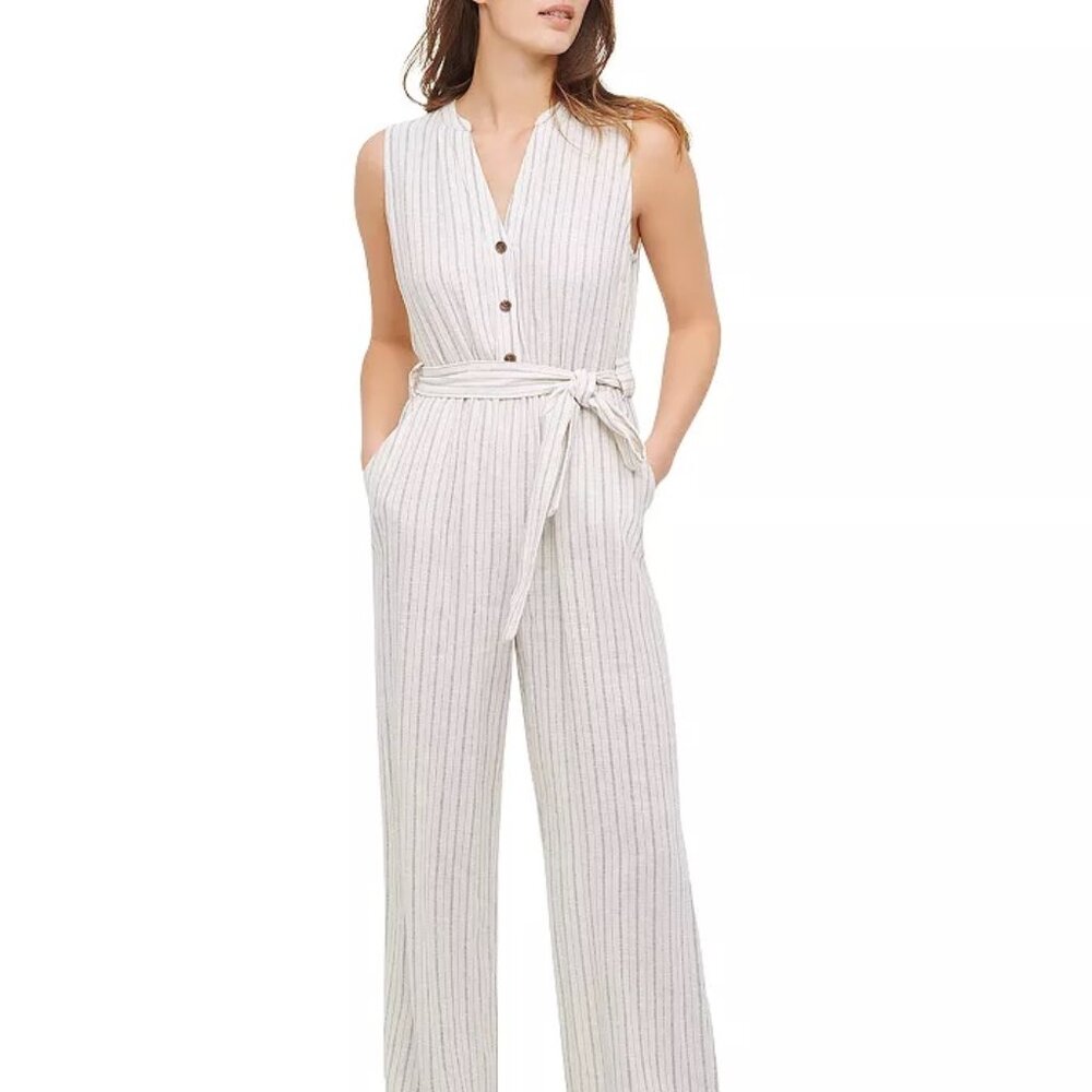 Calvin Klein Sleeveless Linen Striped Jumpsuit